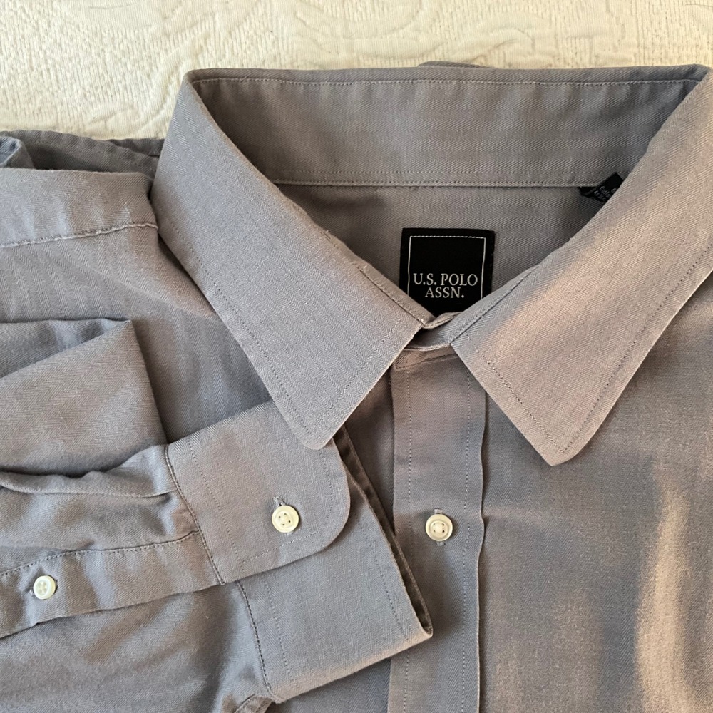 US Polo Assn Mens Gray Button Down Long Sleeve Dress Shirt XL 17 1/2